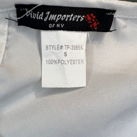 Vivid Importers of NY Tie Front Pearl Blouse Womens Sz Small White Ruffle Sleeve - Picture 7 of 8